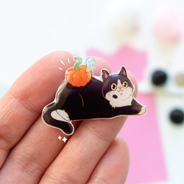 Cute Halloween cat and ghost pin