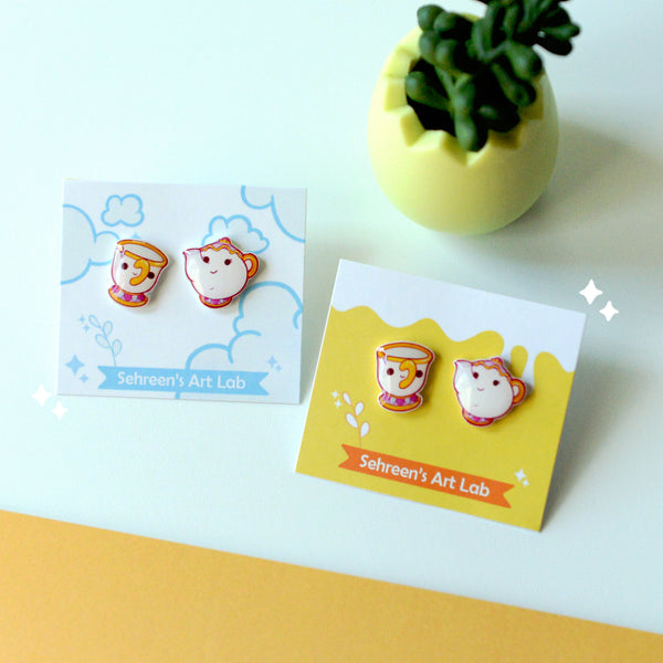 Chip and Mrs Potts earring studs