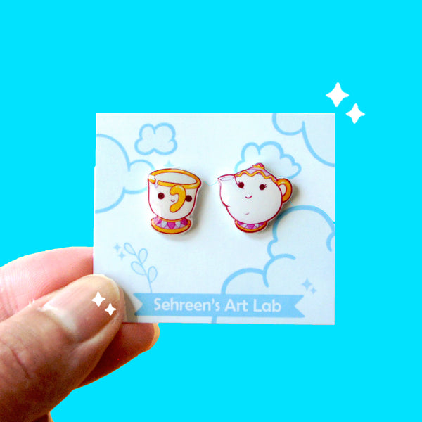 Chip and Mrs Potts earring studs