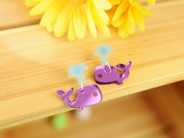Whale water spout earrings